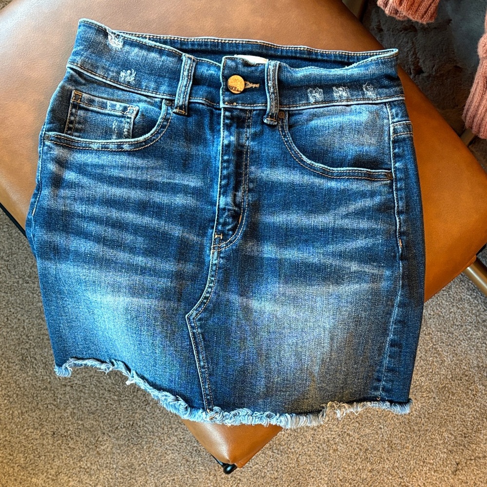BKE Blue Frayed Hem Mini Skirt